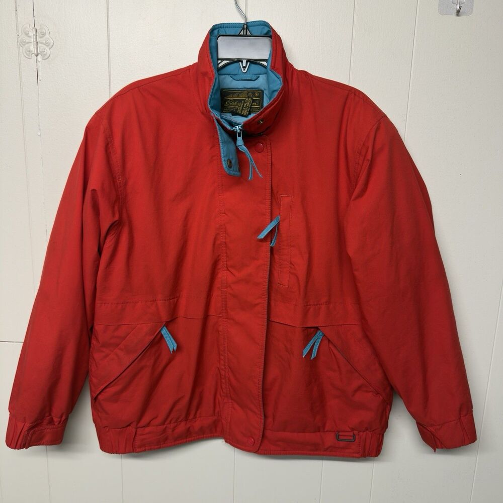 Vtg 90s Eddie Bauer Goose Down Puffer Full Zip Jacket Gore Tex Red Women L GUC*